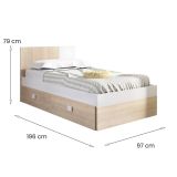 Letto 1 piazza moderno bianco e rovere 196x97cm adatto per materasso 90x190 cm - Rashmi