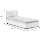 Letto 1 posto contenitore bianco 95x205cm rivestito in tessuto - Sabazia