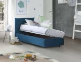Letto 1 posto contenitore blu 110x215cm rivestito in tessuto - Alisech