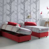 Letto 1 posto contenitore rosso 95x205cm rivestito in tessuto - Abbi