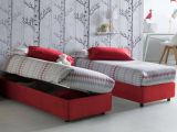 Letto 1 posto contenitore rosso 95x205cm rivestito in tessuto - Abbi