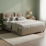 Letto 2 piazze contenitore tortora 175x215cm testiera morbida - Artrax