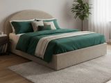 Letto 2 piazze contenitore tortora 175x215cm testiera tonda - Melanite