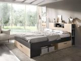 Letto alla francese Fariola, Sommier per camera da letto, Giroletto per stanza, Struttura porta materasso, 150x219 h95 cm, Antracite e Rovere