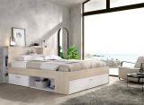 Letto alla francese Fariola, Sommier per camera da letto, Giroletto per stanza, Struttura porta materasso, 150x219 h95 cm, Bianco e Rovere