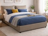 Letto alla francese in ecopelle tortora 155x205cm - Arzillo