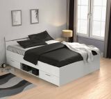 Letto alla francese Var, Sommier per camera da letto, Giroletto per stanza, Struttura porta materasso, 200x140 h74 cm, Bianco opaco