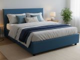 Letto francese con testiera blu 155x215cm - Alvacus