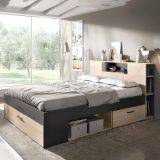 Letto francese elegante antracite e rovere 218x149cm - Conching