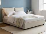Letto francese in tessuto beige 155x215cm - Agalo