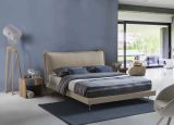 Letto matrimoniale Anika, Letto fisso con rivestimento e testata in tessuto, 100% Made in Italy, Apertura frontale, adatto per materasso Cm 160x190, Beige