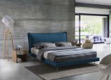 Letto matrimoniale Anika, Letto fisso con rivestimento e testata in tessuto, 100% Made in Italy, Apertura frontale, adatto per materasso Cm 160x190, Blu