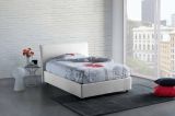 Letto matrimoniale Azue, Letto contenitore con rivestimento in tessuto, 100% Made in Italy, Apertura frontale, adatto per materasso Cm 140x190, Bianco