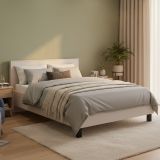 Letto Matrimoniale Beige Dimensione Materasso 160x200 cm Testiera Dettaglio Geometrico, Peso Supportato 200 kg - Coazze