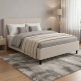 Letto Matrimoniale Beige Grigio Tortora Dimensione Materasso 160x200 cm Imbottito, Testiera Imbottita - Uboldo