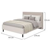 Letto Matrimoniale Beige Grigio Tortora Dimensione Materasso 160x200 cm Imbottito, Testiera Imbottita - Uboldo