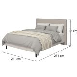 Letto Matrimoniale Beige Grigio Tortora Dimensione Materasso 180x200 cm Imbottito, Testiera Imbottita - Pavarolo