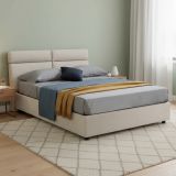 Letto Matrimoniale Beige Sfoderabile Contenitore, Dimensione Materasso 160x200 cm Made in Italy - Ator