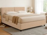 Letto Matrimoniale Beige Sfoderabile Contenitore, Dimensione Materasso 160x200 cm - Rozzone
