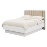 Letto Matrimoniale Bianco Beige Dimensione Materasso 160x200 cm Testiera Imbottita, Imbottito - Byron