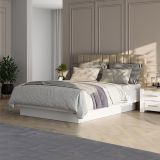 Letto Matrimoniale Bianco Beige Dimensione Materasso 180x200 cm Testiera Imbottita, Imbottito - Byron