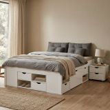 Letto Matrimoniale Bianco Contenitore Dimensione Materasso 140x200 cm, Rete Inclusa - Ravanusa