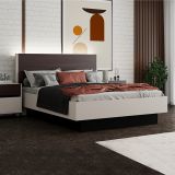 Letto Matrimoniale Bianco Crema Marrone Noce Dimensione Materasso 160x200 cm Peso Supportato 200 kg, Matrimoniale - Takaya