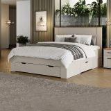 Letto Matrimoniale Bianco Crema Marrone Rovere Dimensione Materasso 160x200 cm Testata Dettaglio Rigato, Peso Supportato 200 kg - Luangp