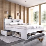 Letto Matrimoniale Bianco Marrone Rovere Contenitore Dimensione Materasso 160x200 cm, 2 - Murlo