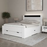 Letto Matrimoniale Bianco Nero Dimensione Materasso 160x200 cm Testata Dettaglio Rigato, Peso Supportato 200 kg - Kabale