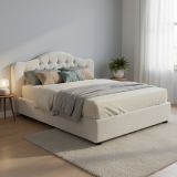 Letto Matrimoniale Bianco Sfoderabile Contenitore, Dimensione Materasso 160x200 cm Made in Italy - Aly