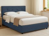 Letto Matrimoniale blu Sfoderabile Contenitore, Dimensione Materasso 160x200 cm - Melilli