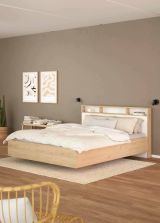 Letto matrimoniale Charlene, Sommier per camera da letto, Giroletto per stanza, Struttura porta materasso, 216x170 h1 cm, Rovere e Bianco