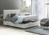Letto matrimoniale Claretta, Letto contenitore e testata in ecopelle, 100% Made in Italy, Apertura frontale, Bianco, adatto a materasso da 160x190 cm