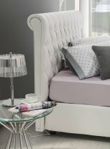 Letto matrimoniale Claretta, Letto contenitore e testata in ecopelle, 100% Made in Italy, Apertura frontale, Bianco, con incluso materasso da 160x190 cm