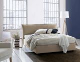Letto matrimoniale Clorinda, Letto contenitore sfoderabile con testiera e giroletto contenitore imbottiti, 100% Made in Italy, con materasso Cm 160x200 incluso, Beige