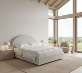 Letto matrimoniale Consuelo, Letto contenitore con rivestimento in tessuto, 100% Made in Italy, Apertura frontale, adatto per materasso Cm 160x190, Bianco