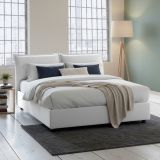 Letto Matrimoniale Contenitore 175x205x95h Imbottito in Tessuto Bianco Sfoderabile Made in Italy con Rete a Doghe – Anjin
