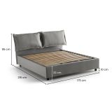 Letto Matrimoniale Contenitore 175x215x95h Imbottito in Tessuto Sfoderabile Grigio con Rete a Doghe Made in Italy – Aris