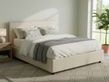 Letto matrimoniale contenitore beige 175x215cm rivestito in tessuto - Arcan
