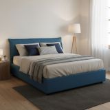 Letto matrimoniale contenitore blu 175x205cm rivestito in tessuto - Andyymion