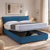 Letto matrimoniale contenitore blu 175x215cm rivestito in tessuto - Apaia