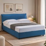 Letto matrimoniale contenitore blu 175x215cm rivestito in tessuto - Apaia
