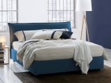 Letto matrimoniale contenitore blu 175x215cm rivestito in tessuto - Apaia
