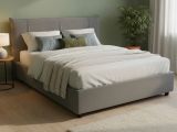 Letto matrimoniale contenitore grigio 175x215cm rivestito in tessuto - Ambassador