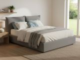 Letto matrimoniale contenitore grigio 190x215cm rivestito in tessuto - Alizarin