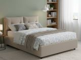 Letto matrimoniale contenitore tortora 175x205cm con testiera imbottita - Mercede