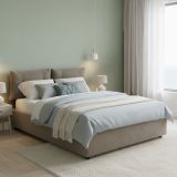 Letto matrimoniale contenitore tortora 175x205cm rivestimento in tessuto - Abbaione