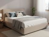 Letto matrimoniale contenitore tortora 175x205cm rivestito in tessuto - Ashlee