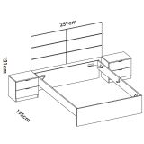 Letto matrimoniale Costello, Sommier per camera da letto, Giroletto per stanza, Struttura porta materasso, 267x205 h122 cm, Bianco e Rovere